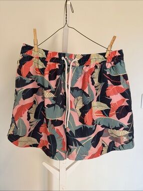 Tropical Leaf Print Drawstring Men’s Bathing Suit